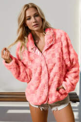 Trendsi Women`s Checkered Teddy Fleece Jacket