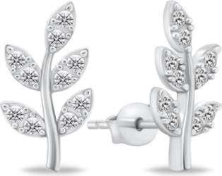 Matching long silver earrings with zircons