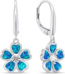 Silver Dangle Earrings Flowers with Blue