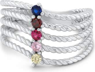 Five-row silver ring with colored zircons