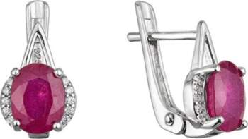 Silver dangle earrings with genuine ruby