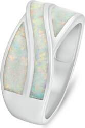 A distinctive silver ring with white