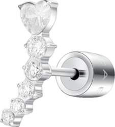 Single long earring with clear heart