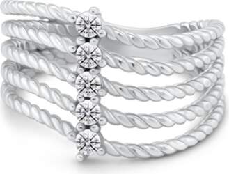 Five-row silver ring with clear zircons