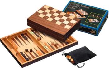Chess-Checkers-Backgammon Set, walnut, 32 mm