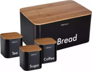 Breadbox set with containers, black, steel