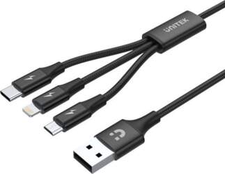 Kabel USB-A 3w1 USB-C/microUSB/ Lightning czarny