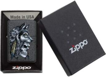 Zippo Lighter 29863 Wolf Skull Feather
