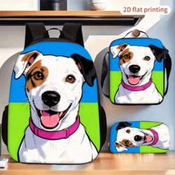 Cute Smiling Dog Print Backpack Set