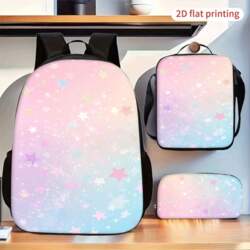 Gradient Pink Blue Star Print Backpack