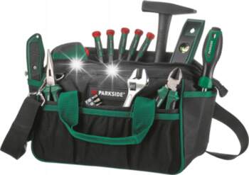 Set of hand tools in bag
