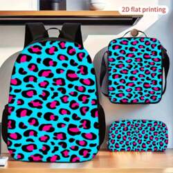 Trendy Blue Pink Leopard Print Backpack