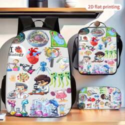 3pcs Biology Science Experiment Pattern Backpack