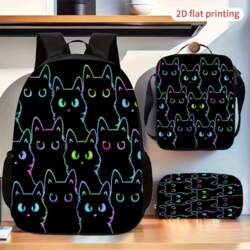 Neon Gradient Black Cat Backpack Set