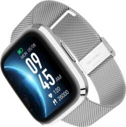 Rectangular Silver Smartwatch on Mesh Bracelet