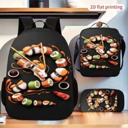 Sushi Pattern Backpack Set with Lunch