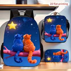 3-Piece Backpack Set: Two Cats Starry