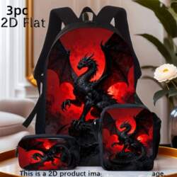 Black Dragon Red Background 3-Piece Backpack