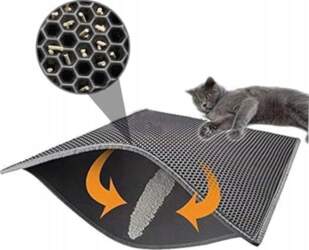 Cat litter box mat, foldable, double