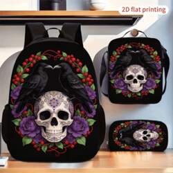 Sugar Skull Crow Print Backpack Set
