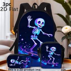 Neon Glow Skeleton Skateboard Backpack Set