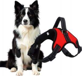 RED ADJUSTABLE DOG WALKING HARNESS BREATHABLE