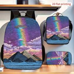UFO Rainbow Pyramid Pattern Backpack Set