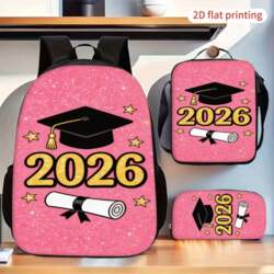 3pc Pink Glitter Graduation Backpack Set