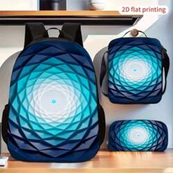 Abstract Blue Gradient Concentric Circle 3-Piece