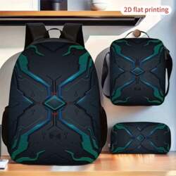 Futuristic Tech Geometric Pattern 3-Piece Backpack