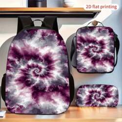 Purple Tie-Dye Spiral Pattern 3pc Backpack