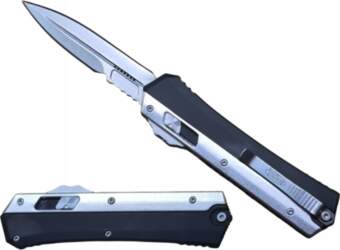 Spring folding knife extendable from the