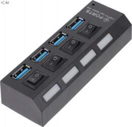 1Pc Usb3.0 Black 4-Port Computer