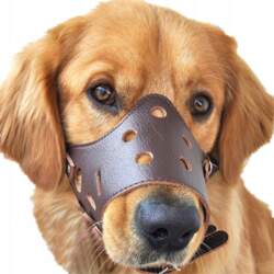 ADJUSTABLE LEATHER DOG MUZZLE BREATHABLE SAFE