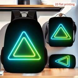 Neon Glowing Triangle Print Backpack Set