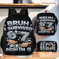 3pcs Bruh I Survived Printed Backpack