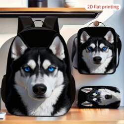 Blue-Eyed Husky Dog Pattern 3-Piece Backpack