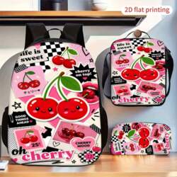Cute Cherry Graphic Pattern Backpack Set