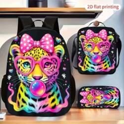 Neon Leopard Pink Polka Dot Bow