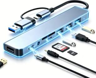 USB-C Hub, 8-in-1 USB Hub, USB