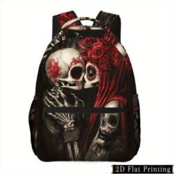 Skull Head Red Rose Print Backpack