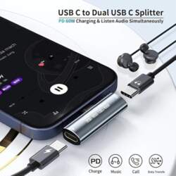 USB C Sadalītājs — Divkāršs USB