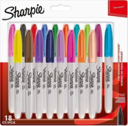 Sharpie Fine permanentie marķieri, 18 krāsas