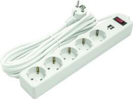 Extension cord 5m, 5 sockets, 2xUSB