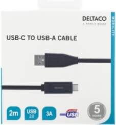 USB-C uz USB-A kabelis, 2m, 3A