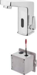 Touchless washbasin mixer with temperature control
