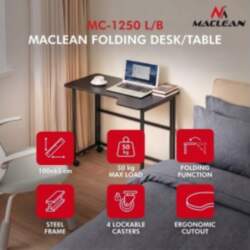 Maclean Folding Desk, Black, Mobile, 100x65