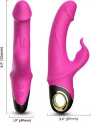 Dildo-vibrators ar truša stimulatoru un rotāciju